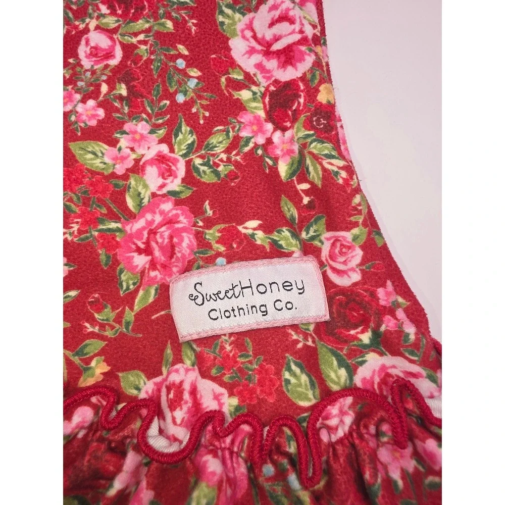 Sweet Honey Clothing Co Red Floral Doll Dress for 18 Inch Dolls Eyelet Lace Trim